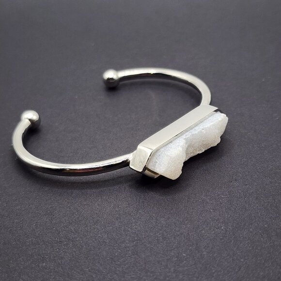 Kinsley Armelle Silver-Tone Quartz Druzy Cuff Bracelet - Picture 5 of 6